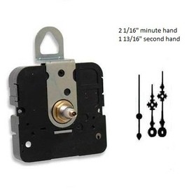 Takane Quartz Clock Movement Mechanism, Choose Your Hands and Size, USA Made (7/16" Threaded Shaft for dials up to 1/4" Thick, A Hands with Black Second Hand)