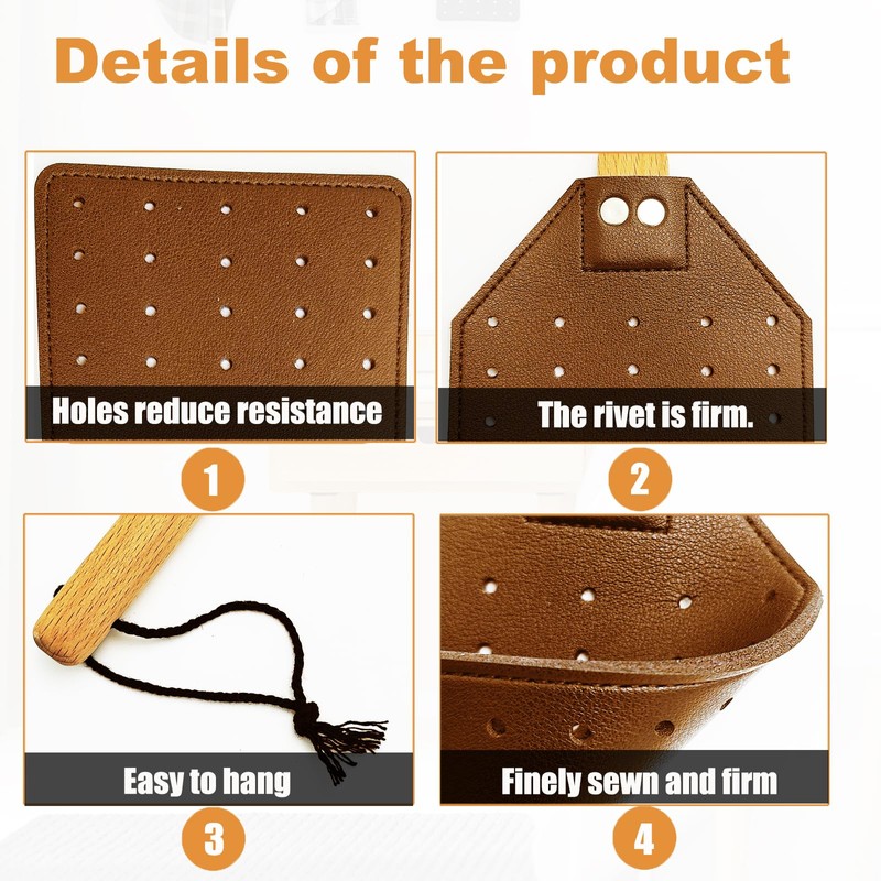Heavy Duty Leather Fly Swatter, Long Handle Fly Swatter with