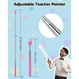 Retractable Teacher Pointer for Classroom Kids Reading, Dumero Extendable Finger Pointer Stick, School Collapsible Telescoping Long Hand Pointing Stick, Classroom Must Have Supplies Essentials, Pink