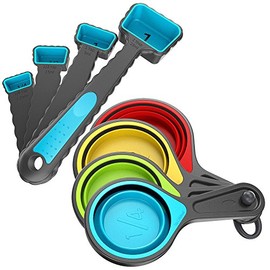 Kaptron Tools - Juego de cucharas y vasos medidores plegables (8 unidades, varios tamaños), multicolor