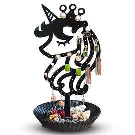 WOXBITA Unicorn Earring Holder Organizer Decor Stud Earrings Tree 81 Holes,Jewelry Earring Display,Metal Earring Storage Stand with Tray Gift for Teens Girls Kids Women (Pink)