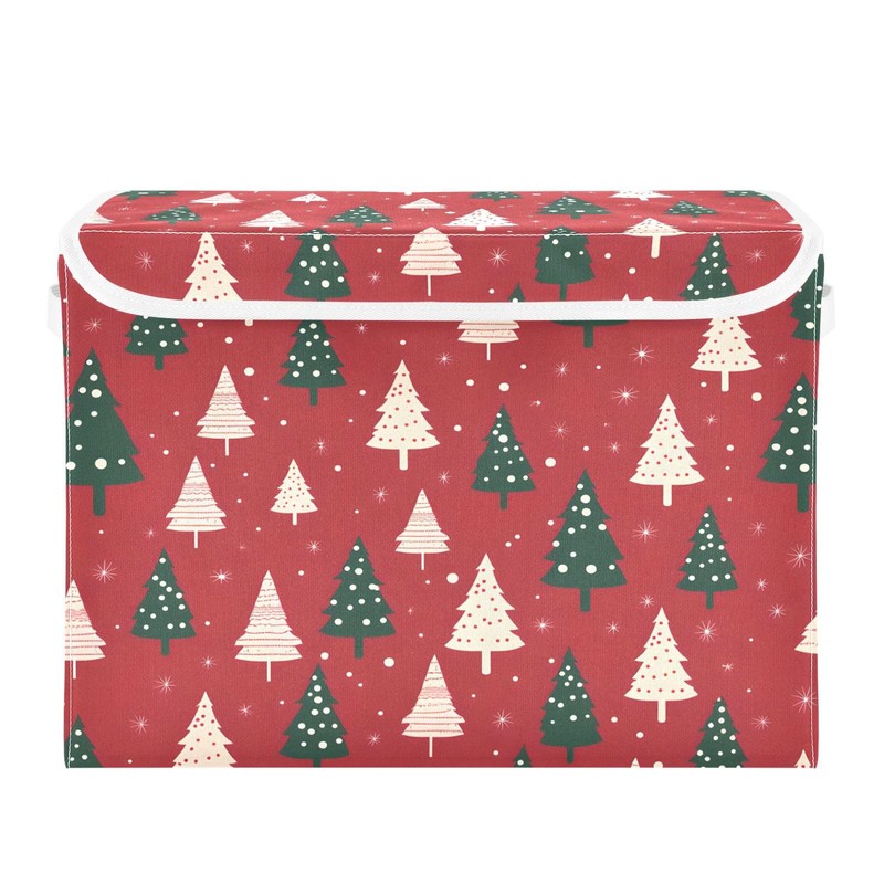 senya Large Storage Bins with Linen Red Christmas Trees Collapsible