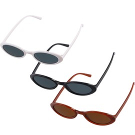 Husalsea Set of 3 Sunglasses, Vintage Oval Sunglasses for Women, UV 400 Sunglasses, Slim, Outdoor Sun Protection Sunglasses, One Set with Multiple Colours, Black, white, brown