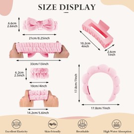 Bagtopia 5-Piece Face Washing Headband Set, Soft Terry Cloth Spa Headband and Wristbands for Washing Face, Makeup & Skincare, Non-Slip Hair Band & Hair Clip for Women, Pink