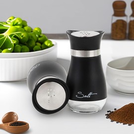 Pack of 2 Salt and Pepper Pots Salt and Pepper Shaker Salt and Pepper Set Salt Shaker Salt Pot Kitchen Accessories (Black)