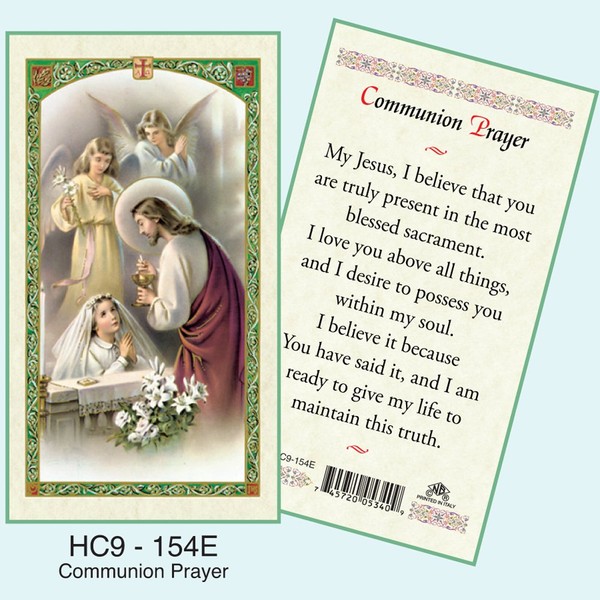 First Communion for Girl Communion Prayer. Laminated 2-Sided Holy Card (3 Cards per Order)