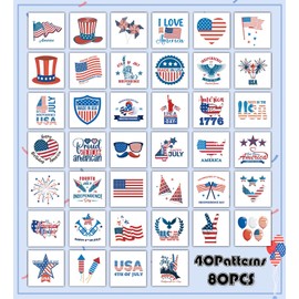 4th of July Decorations Temporary Tattoos -80Pcs America,Red White and Blue Party Supplies,Fourth of July,USA Flag,Memorial Day, Independence Day, Labor Day
