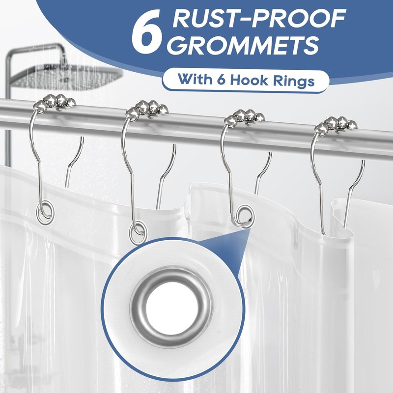 downluxe Clear Shower Curtain Liner with Hooks, Plastic Shower Liner,
