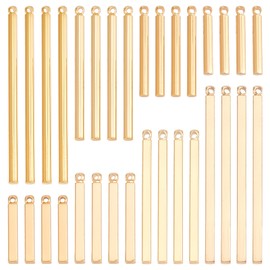SUNNYCLUE 1 Box 32Pcs 8 Styles Bar Charms Real 18K Gold Plated Brass Vertical Bar Pendant Stamping Blank Metal Charms for Jewelry Making Charms Stick Strip Earring Necklace Bracelet Supplies Adult