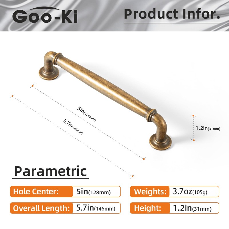 Goo-Ki 6 Pack Antique Brass Cabinet Pulls Zinc Alloy Drawer