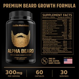 ALPHA BEARD Growth Vitamins | Biotin 10K MCG, Collagen, Keratin, Hyaluronic Acid, B-Complex, MSM | Beard DHT Blocker | Beard and Hair Growth Supplement for Men | Regrow Stronger, Healthier Facial Hair