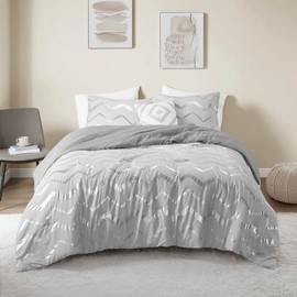 Codi Grey and Sliver Bed Comforter Set Queen/Full Size, Girly 4 Piece Bedding Set for Teen Girls and Women - Includes 1 Grey/Sliver Comforter, 2 Pillow Shams, 1 Decorative Pillow - All Seasons Warm