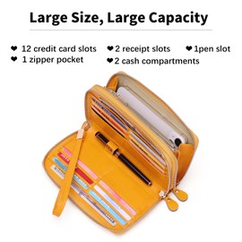 SENDEFN Womens Wallet Zip Around Card Holder Large Leather Phone Wristlet with RFID Blocking