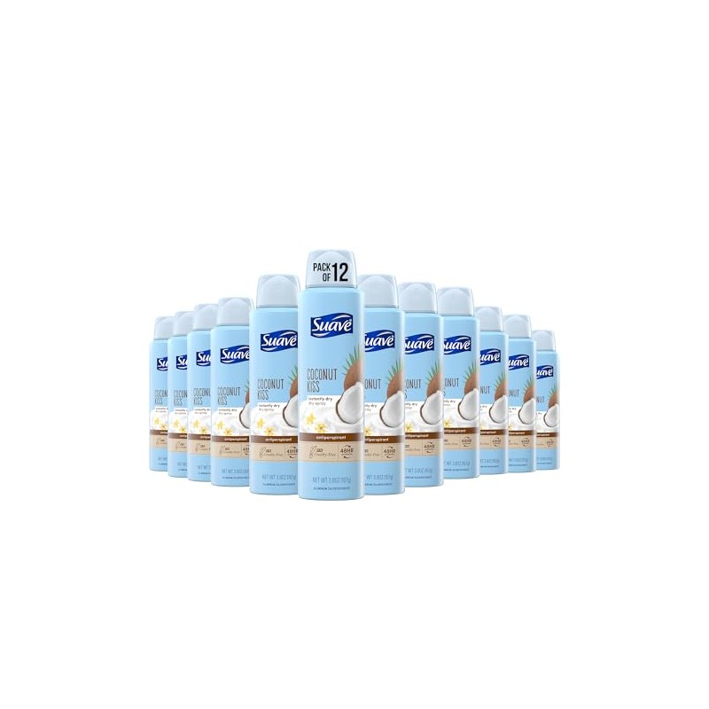 Suave Spray Deodorant Woman, Coconut Kiss deodorant women spray, Antiperspirant,
