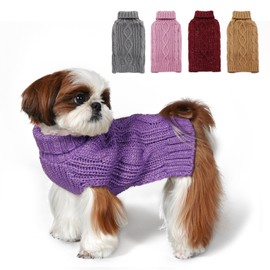 KYEESE-Suéteres para Perros medianos con Cuello Alto de Hilo Dorado Suéteres Tipo Jersey de Punto Trenzado para Perros para Clima frío, Morado, Extragrande