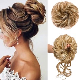 2PCS Messy Bun Hair Piece Tousled Updo Elastic Hair Bun Hair Piece for Women Synthetic Messy Hair Bun Donut Accessories (Mix Brown)