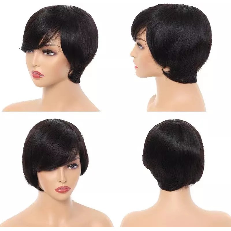 BM Peluca De Cabello Humano Corto De Color Negro Pixie