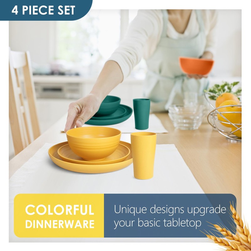 Teivio 48-Piece Kitchen Wheat Straw Dinnerware Set, Service for 12,