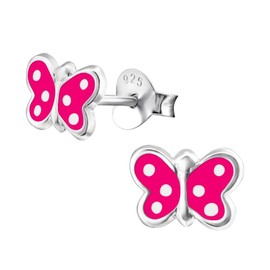 Pink Polka Dot Butterfly Earrings - 925 Sterling Silver