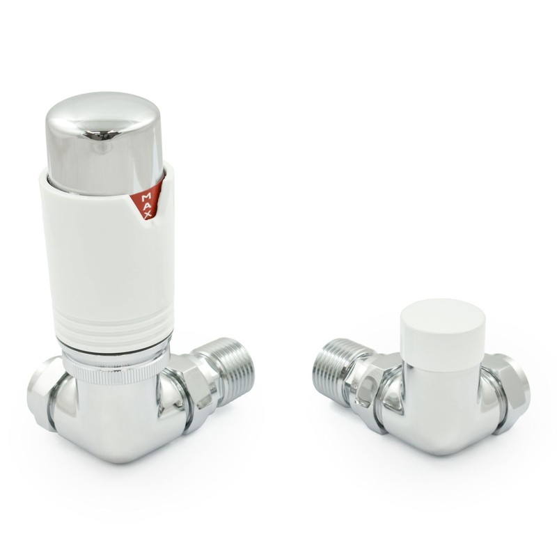 Thermostatic Radiator Valve Corner TRV – Style (Chrome & White