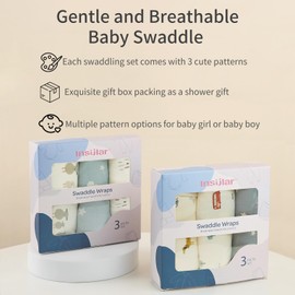 insular Baby Swaddle Sacks, Swaddle Blanket for Newborn and Infant, Adjustable Velcro Set for Boy and Girl, Soft Cotton Baby Sleep Sack 3 Pack, Sheep&Cloud, Medium(3-6 Month)