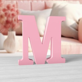 Aruatu 6 Inch Pink Wood Letters Unfinished Wood Letters for Wall Decor Decorative Standing Letters Slices Sign Board Decoration for Craft Home Party Projects (M)
