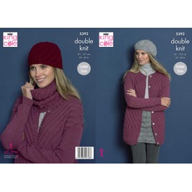 King Cole 5393 Knitting Pattern Womens Cardigan Snood Hat in Luxury Merino DK
