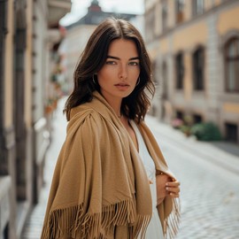 CLELLA Women's Cashmere Scarf with Tassels Soft Large Blanket Scarf Reusable, brown