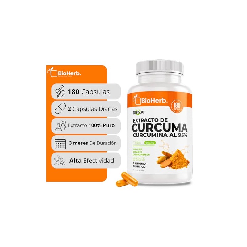 BioHerb® | Cúrcuma 95% Curcuminoides Estandarizados | 180 Cápsulas |