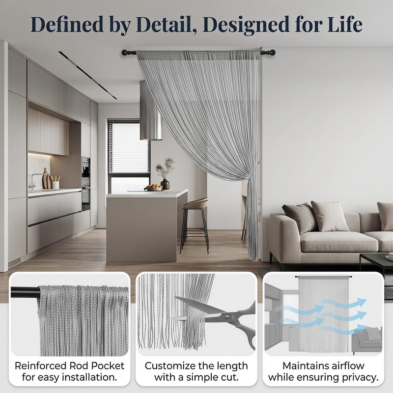 100×200cm String Door Curtain Fly Screen Partition Curtain (Silver Gray)