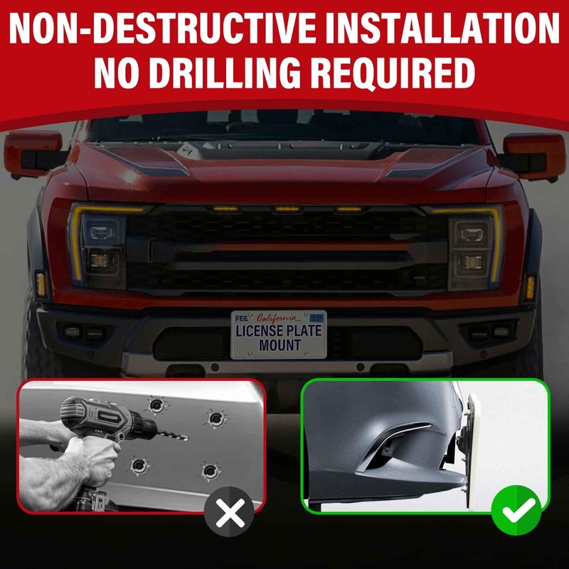 No Drill Front License Frame Compatible with Ford Raptor (3rd