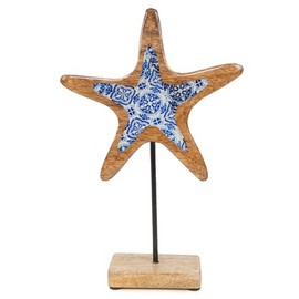 Logbuch-Verlag Starfish Maritime Decorative Figure Wooden Decoration Blue Mediterranean Style Gift Holiday Travel 24 x 14 cm Coast