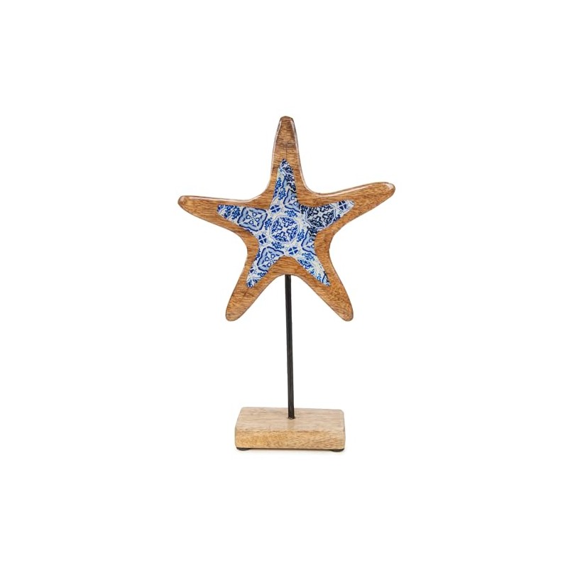 Logbuch-Verlag Starfish Maritime Decorative Figure Wooden Decoration Blue Mediterranean Style