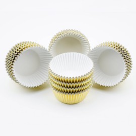 Gifbera Mini Foil Baking Cups Gold, 300-Count Bright Foil Paper Gold Cupcake Liners Mini Size