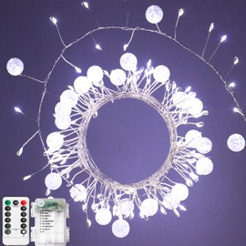 Battery Powered Fairy Lights with Remote, 100 LED Cluster Lights Christmas Waterproof Twinkly Globe String Lights for Christmas Tree Copper Wire Firecracker Light for Bedroom Indoor Decoration