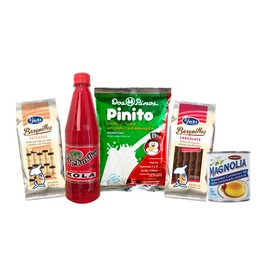 5 Pack Assorted Ingredients for Shave Ice Cone / Snow Cone - 5 Ingredientes para hacer Granizado, Raspado, Minuta, Churchill, Copos. Leche Pinito, Barquillos Jacks, Leche condensada, Sirope de Kola.