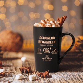 Joymaking 40. Geburtstag Geschenke für Frauen Kaffee Tasse Geburtstagsgeschenke mit Spruch Schonend behandeln Das gute Stück ist 40, Lustige Geschenkidee Geburtstag zum 40. Frauen, 400ml Schwarz