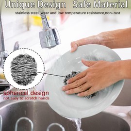 10 PCS Upgraded Stainless Steel Scrubbers, Handy Steel Wool Scrubbers with Hanging Rope, Durable Steel Wool Scrubber Household Steel Wool Ball for Kitchen Cleaning Pots Dishes Sinks