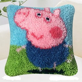 ROCKY&CHAO Latch Rug for DIY Latch Sets with Cushion Latch Set 43 x 43 cm Cushion Cover Set for Adults and Children Latch Hook Kit Home Accessory (Pig Side)