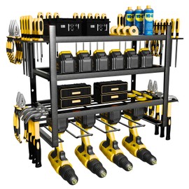 1R2P3I Power Tool Organizer Wall Mount, 4 Layer Heavy Duty Garage Tool Organizer Wall Garage Organizer Cordless Drill Hanger Storage Rack for Garage Organization, Workshop, Pegboard, Shed