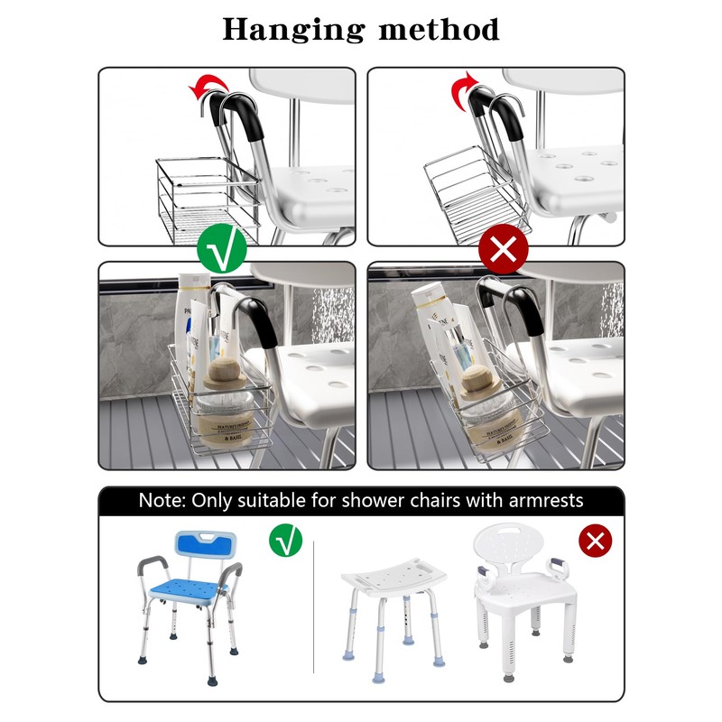 QIHS, Bathroom Shower Organizer, Chair Upper Hanging Shelf, 304 Stainless