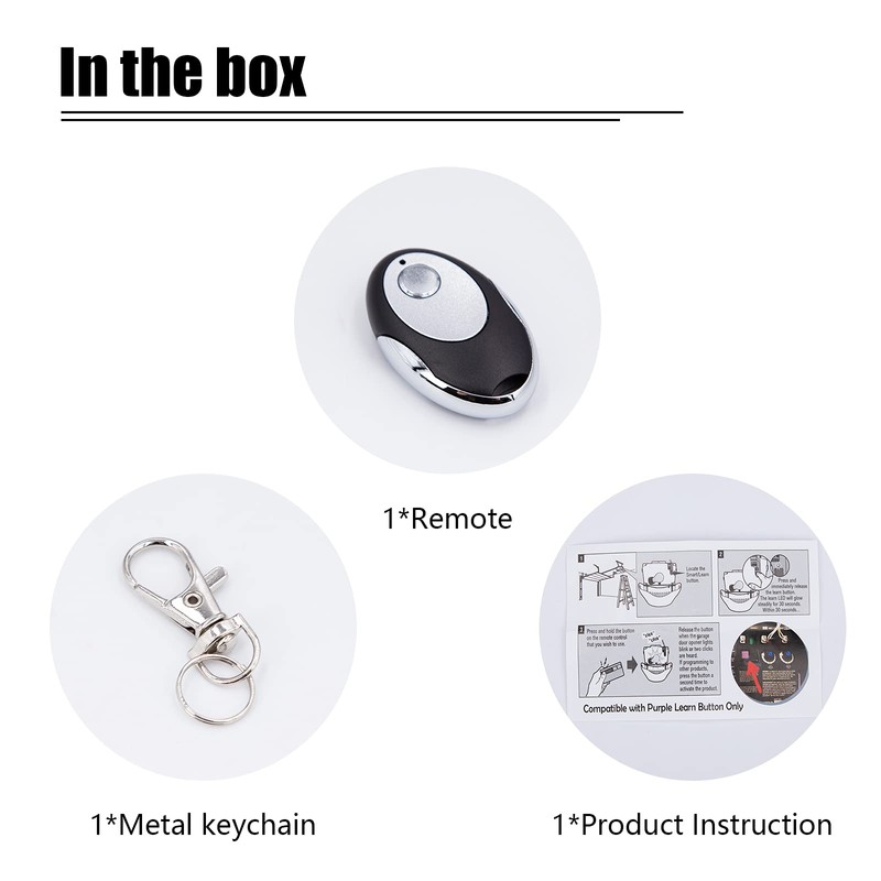 315MHz Purple Learn Button Garage Door Remote Control Keychain Compatible