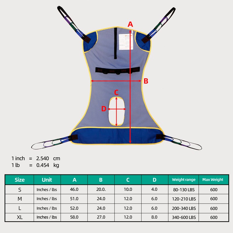 Full Body Mesh Lift Sling with Commode Opening, Patient Lift
