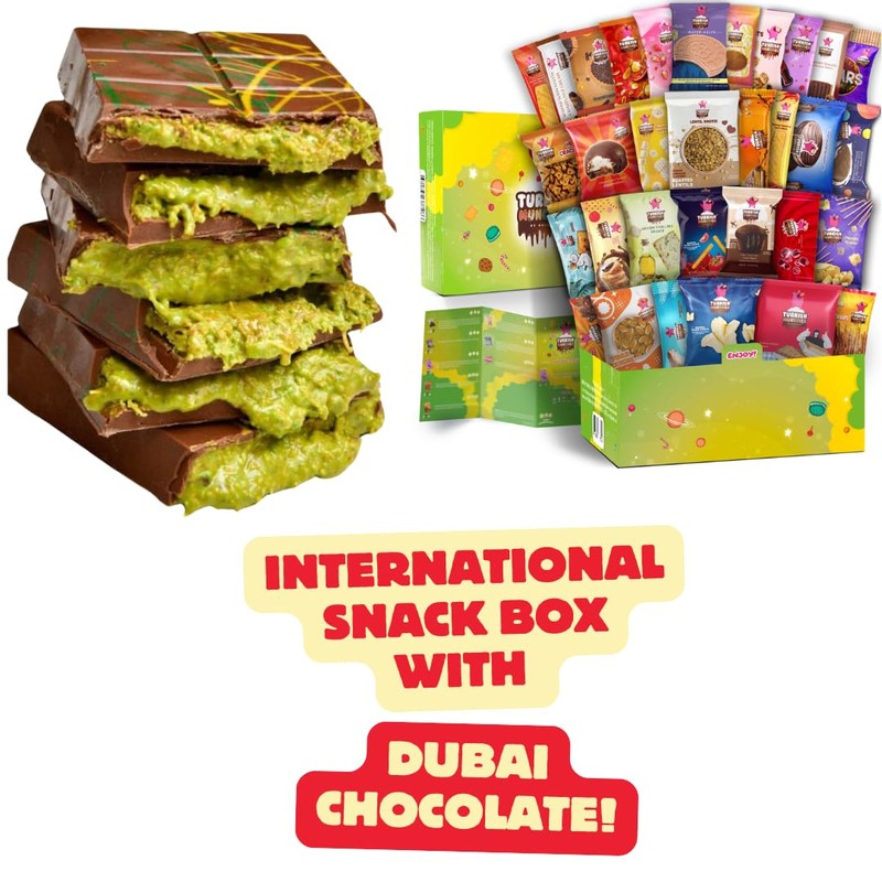 Dubai Chocolate Bar with Mega International Snack Box | Premium
