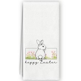 Bnzolyoia Easter Bunny Kitchen Towels - Easter Kitchen Towels, Easter Decor, Floral Spring Decor, Happy Easter Bunny Rabbit Spring Hand Towels Dish Towels for Bathroom Kitchen 16x24