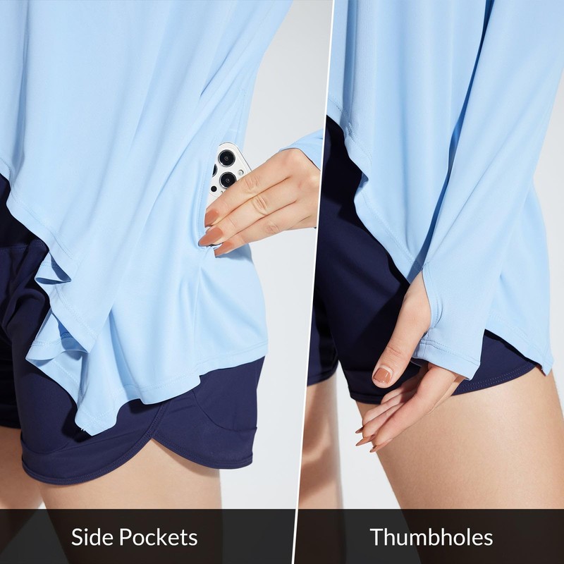 BALEAF Women's rash swim casual long sun protection jacket, C-blue,