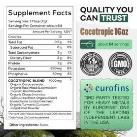 Wild Cocotropic - Elixir de champiñones con cacao, Reishi, extracto de Chaga, Maca, cúrcuma, cerebro y mezcla de enfoque, añadir a batidos, batidos, c