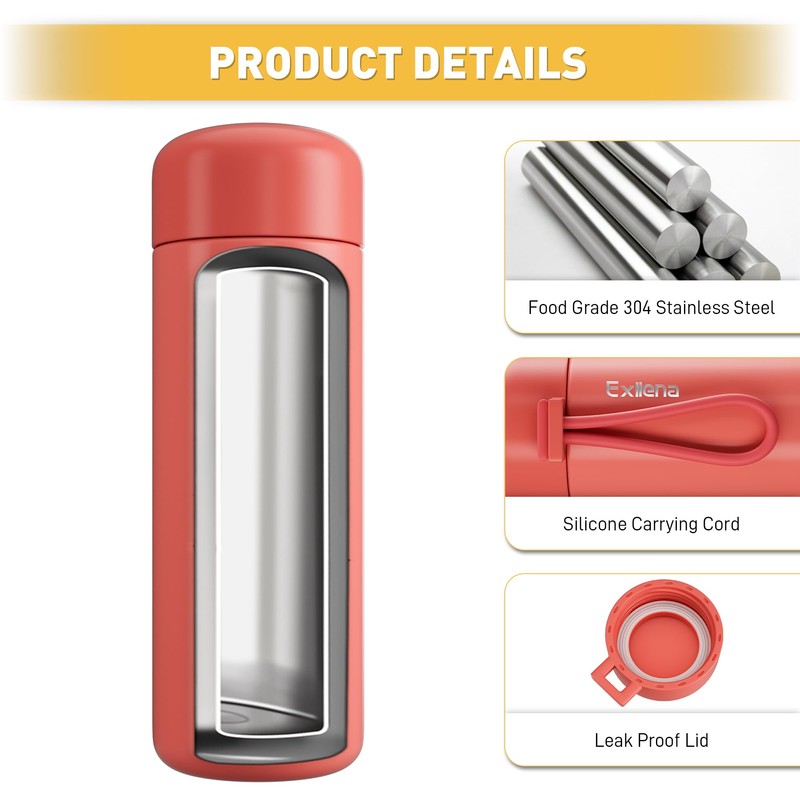 Exllena Mini Water Bottle 6.8oz/200ml, Small Insulated Water Bottle for