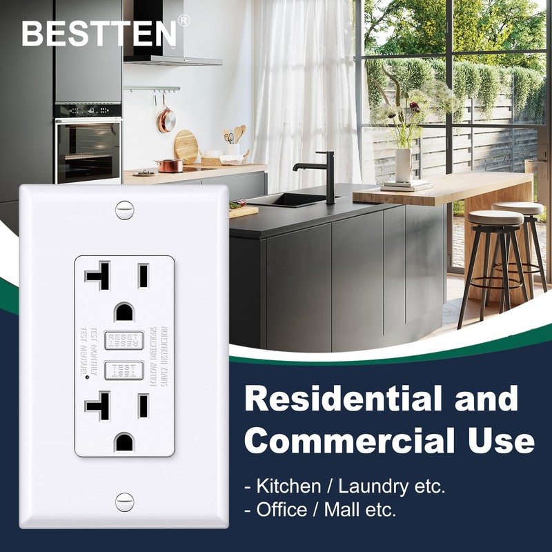 BESTTEN 20 Amp GFCI Outlet with Thinner Design, GFI Electrical