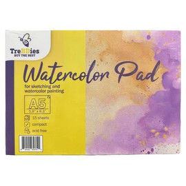 Trebbies Watercolor Pad - 5.8" x 8.3" Sketchbook, 15 Sheets Cold Pressed Paper, Acid-Free, Compact, Textured for Watercolor, Ink & Mixed Media -Ideal for Artists, Beginners & Travel Painting